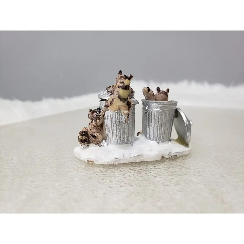 LEMAX Trash Pandas Raccoon Village Christmas Accessory Cabin hunting garbage can